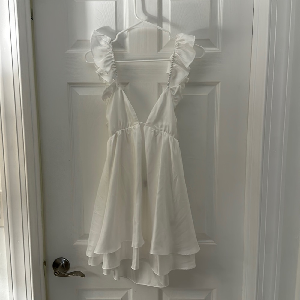 White low back mini dress